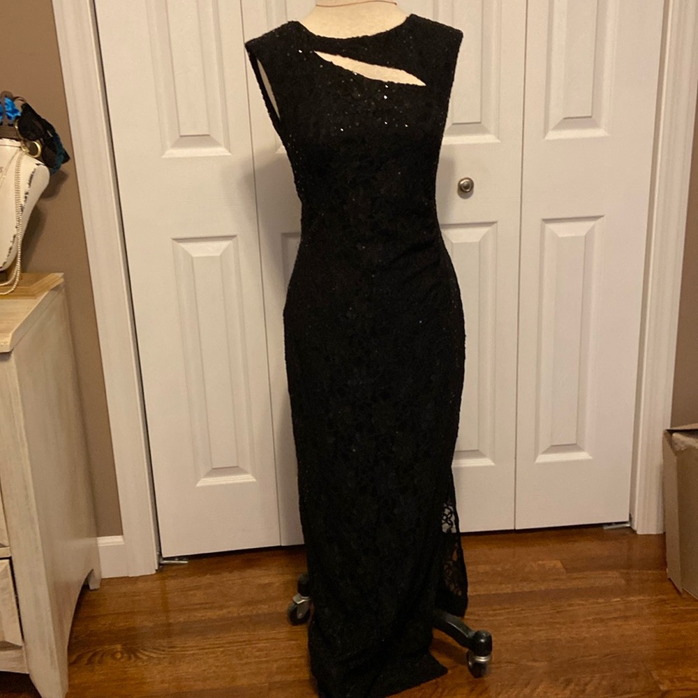 Black lace gown with scattered sequins size 6